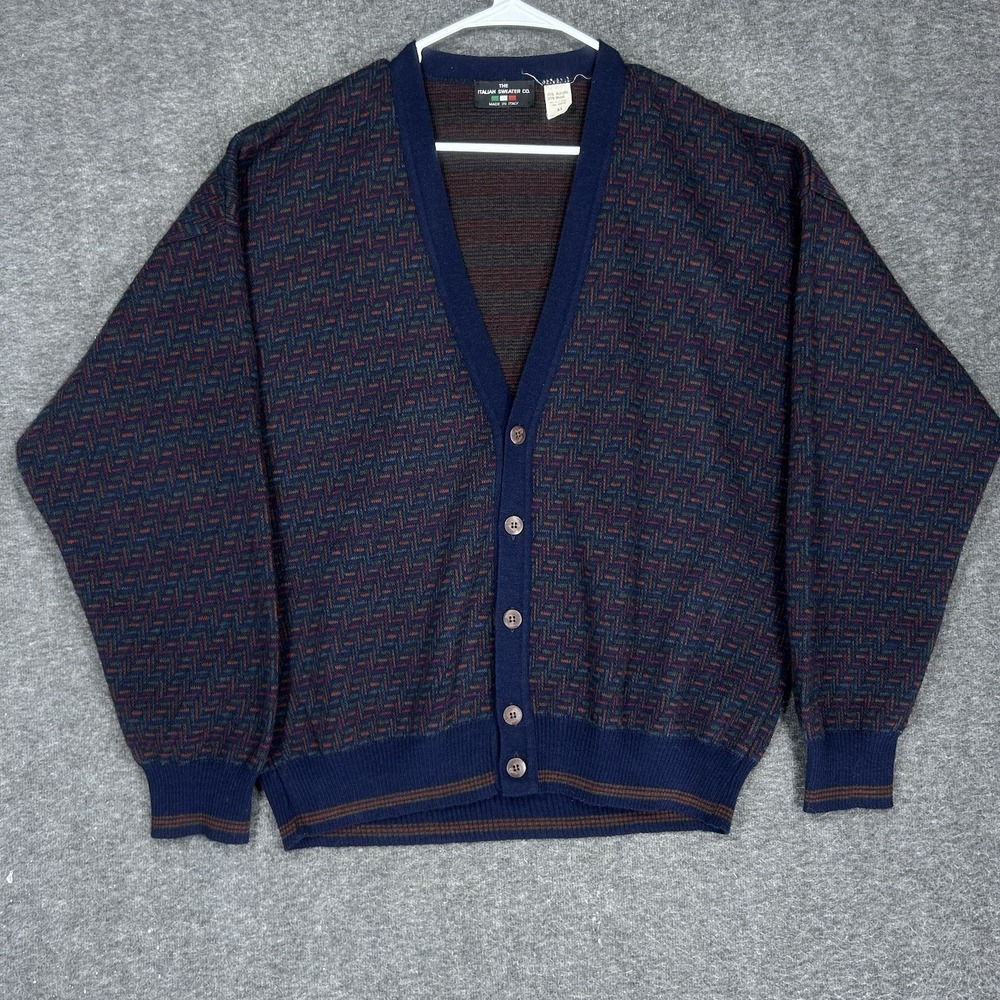 The Italian Sweater Co Cardigan Mens XL Geometric Wool Blend Made in Italy‎